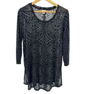 Ariat Black Burnout Velvet Sheer Tunic Top Women's M Boho‎ Western Long Sleeve